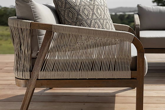 Couchette de patio en tissu de corde AJUNION Cadre en teck Meubles d'extérieur pour jardins de plage