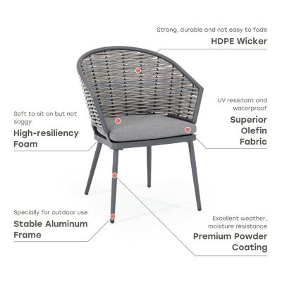 Série de cuisine extérieure en rotin de cire en aluminium Table ronde 4 sièges