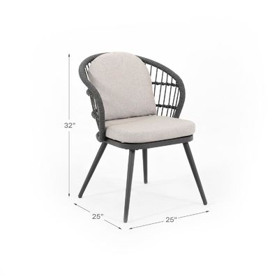 Ensemble de salle à manger extérieure avec table en verre trempé et fauteuil en corde