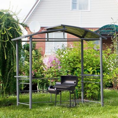 Toit en polycarbonate ventilé entrelacé AJUNION Grill extérieur Pavillon avec cadre en acier 5x8