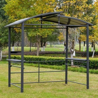Toit en polycarbonate ventilé entrelacé AJUNION Grill extérieur Pavillon avec cadre en acier 5x8