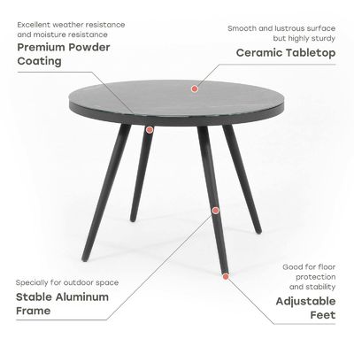 Table ronde et fauteuil en aluminium pour 4 personnes