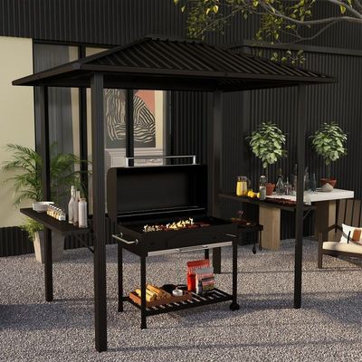 Gril à l'extérieur 6x8 Hardtop BBQ Gazebo avec 2 étagères latérales 102 lbs H92.5 x W96.5 x D70.9