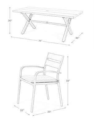 AJUNION X Forme ensemble de salle à manger extérieure pour le restaurant 76 &quot;D x 36&quot;W x 30'H Taille de table