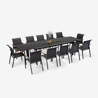 Chaises empilables et table extensible AJUNION Ensemble de salle à manger en aluminium pour patio ou jardin