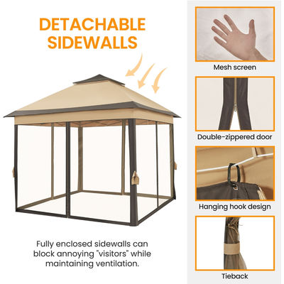 Tente de gazebo extérieure recouverte de poudre de 3,3 x 3,3 M avec 4 murs latéraux en maille étanche