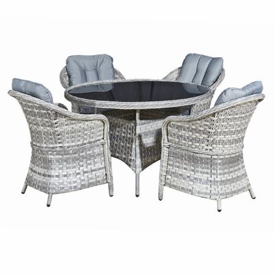 Ensemble de meubles d'extérieur avec table ronde AJUNION 4 sièges Rattan tissé résistant aux intempéries