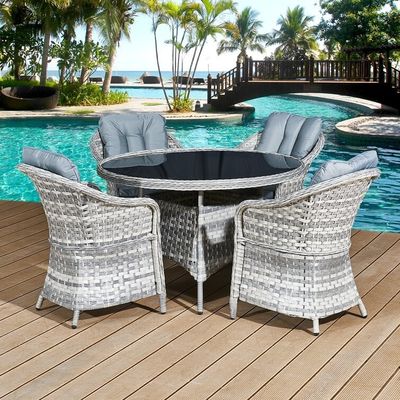 Ensemble de meubles d'extérieur avec table ronde AJUNION 4 sièges Rattan tissé résistant aux intempéries