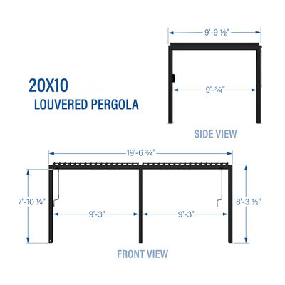 Pergola métallique de jardin en plein air bioclimatique L20xW10ft avec système de toit à luge étanche