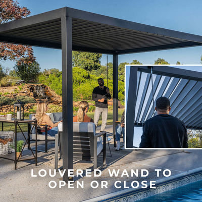 Pergola métallique de jardin en plein air bioclimatique L20xW10ft avec système de toit à luge étanche