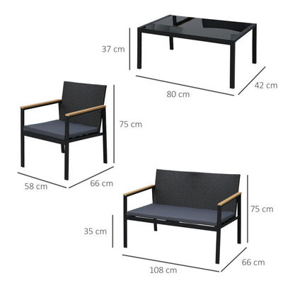 Ensemble de meubles de patio en fer métallique en extérieur mélangé à du rotin PE imperméable