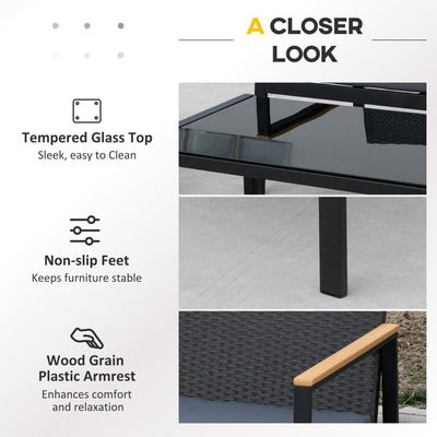 Ensemble de meubles de patio en fer métallique en extérieur mélangé à du rotin PE imperméable