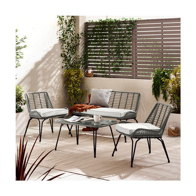 Ensemble de jardin à cadre métallique 4 sièges Meubles de balcon Meubles de patio en plastique en rotin