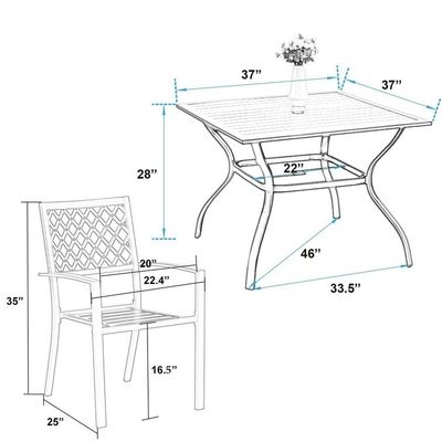 Ensemble de jardin métallique par AJUNION Meubles extérieurs imperméables à l'eau avec chaises de salle à manger empilables