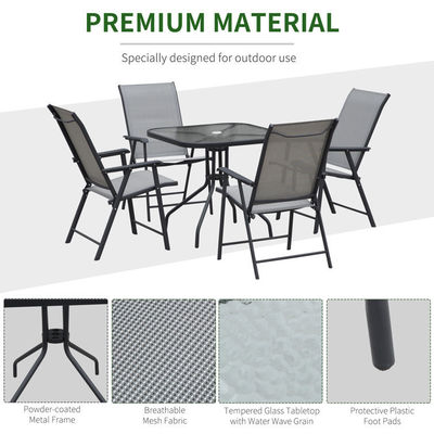 Assise pliable meubles de patio 4 places ensemble de salle à manger avec toit en verre et trou de parapluie