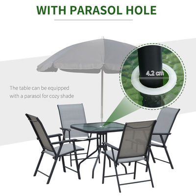 Assise pliable meubles de patio 4 places ensemble de salle à manger avec toit en verre et trou de parapluie