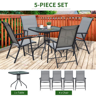 Assise pliable meubles de patio 4 places ensemble de salle à manger avec toit en verre et trou de parapluie