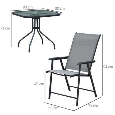 Assise pliable meubles de patio 4 places ensemble de salle à manger avec toit en verre et trou de parapluie