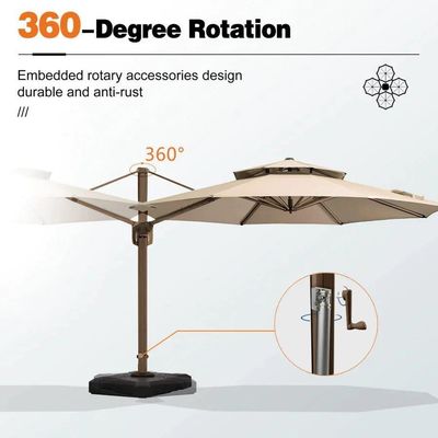 Patio de jardin extérieur 360 degrés rotation en aluminium double toit parapluie parapluie de luxe