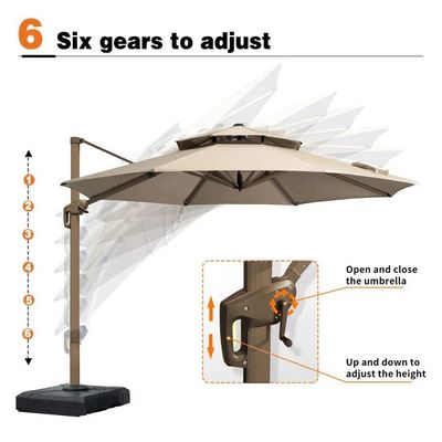 Patio de jardin extérieur 360 degrés rotation en aluminium double toit parapluie parapluie de luxe