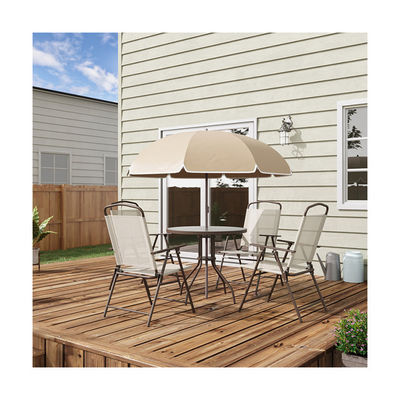 AJUNION Ensemble de meubles de patio en métal Chaises pliantes et table à manger avec trou de parapluie