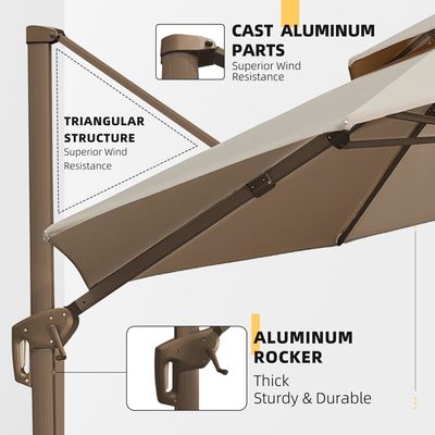 Patio de jardin extérieur 360 degrés rotation en aluminium double toit parapluie parapluie de luxe