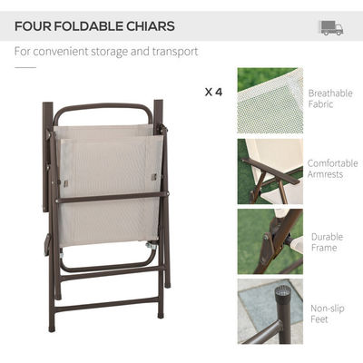 AJUNION Ensemble de meubles de patio en métal Chaises pliantes et table à manger avec trou de parapluie