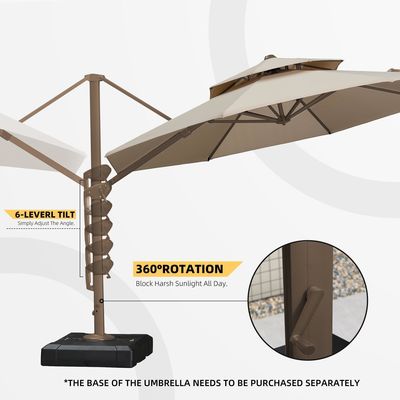 Patio de jardin extérieur 360 degrés rotation en aluminium double toit parapluie parapluie de luxe