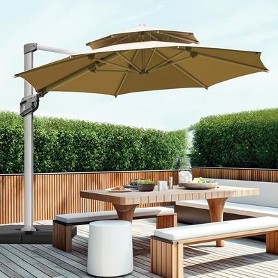 Moderne design AJUNION parapluie commerciale extérieure avec couverture solaire imperméable à l'eau à 2 niveaux