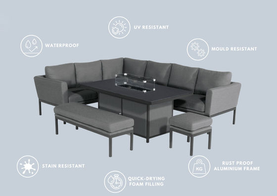 Emballage du courrier Y AJUNION Tissus extérieurs de luxe Meubles de patio Table à manger avec foyer