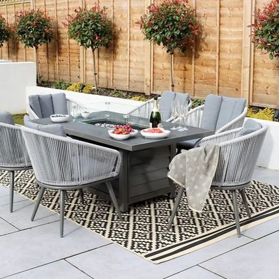 Meubles d'extérieur à 6 places avec table de foyer et fauteuil en tissu de corde