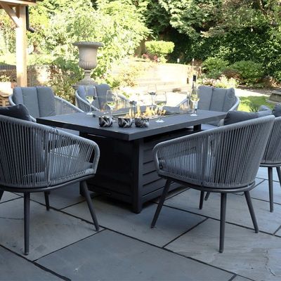Meubles d'extérieur à 6 places avec table de foyer et fauteuil en tissu de corde