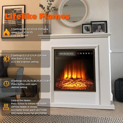 18 pouces de cheminée électrique mur monté avec thermostat réglable et télécommande