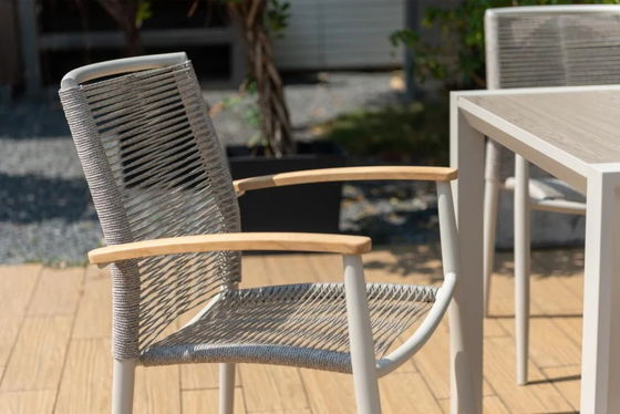 Profitez de repas en plein air avec AJUNION Luxe aluminium jardin ensemble et fauteuil tissé à la corde