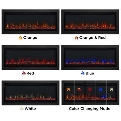 Insert de cheminée électrique moderne monté sur le mur avec 6 couleurs de flamme et vapeur d'eau 3D