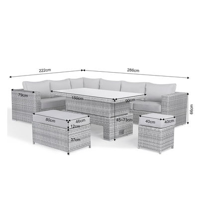 Ensemble de jardin en rotin moderne avec canapé de salle à manger et table élévatrice