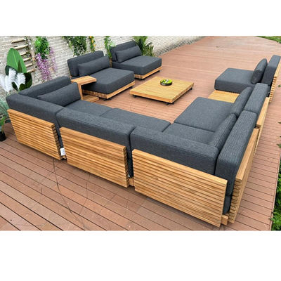 7 sièges Luxe bois de teck canapé de patio extérieur ensemble canapé sans bras Taille W99 x D104 x H56cm