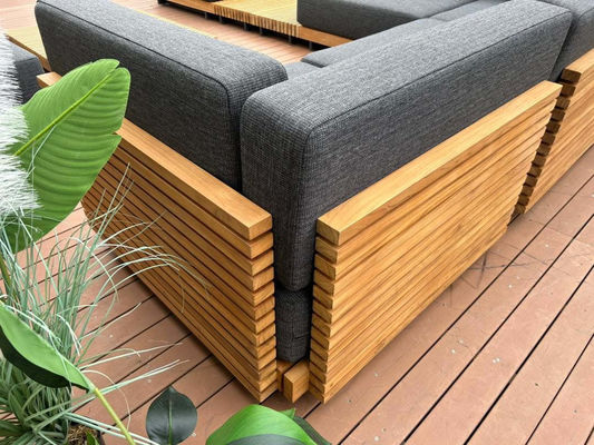 7 sièges Luxe bois de teck canapé de patio extérieur ensemble canapé sans bras Taille W99 x D104 x H56cm