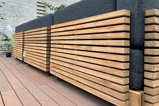 7 sièges Luxe bois de teck canapé de patio extérieur ensemble canapé sans bras Taille W99 x D104 x H56cm