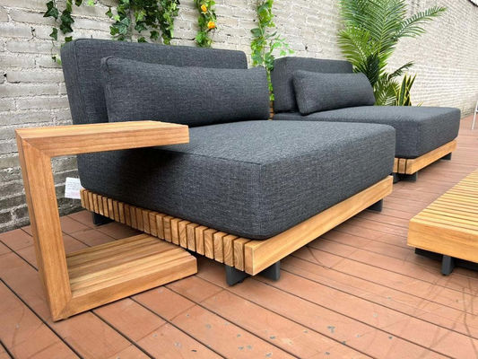 7 sièges Luxe bois de teck canapé de patio extérieur ensemble canapé sans bras Taille W99 x D104 x H56cm