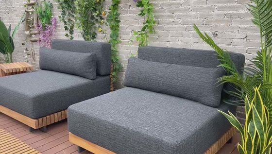 7 sièges Luxe bois de teck canapé de patio extérieur ensemble canapé sans bras Taille W99 x D104 x H56cm