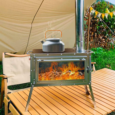 Patio extérieur Camping BBQ Party Portable en acier inoxydable Poêle à bois de camping avec cheminée