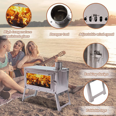 Patio extérieur Camping BBQ Party Portable en acier inoxydable Poêle à bois de camping avec cheminée