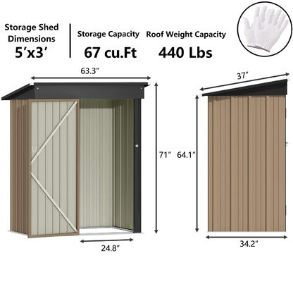 AJUNION Design moderne 5x3ft Shed de jardin en métal portes verrouillables uniques 61,2 " Hauteur des portes