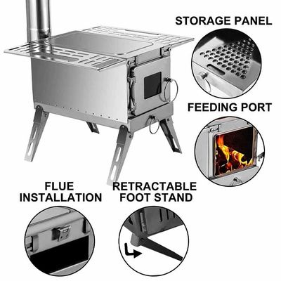 Poêle à bois pliable en acier inoxydable idéal pour le camping en plein air et les randonnées