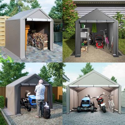 Couverture de toit en tissu PE AJUNION Tente de rangement extérieure de 6,2x5,6 pieds Chateau de vélo de jardin métallique pour outils Bois de chauffage