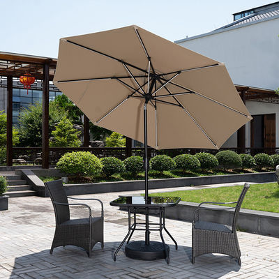 Café extérieur Patio Parasol de plage avec lumières LED solaires et pôle de centre en aluminium