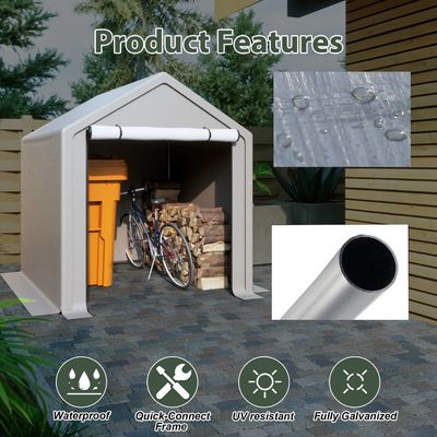 Couverture de toit en tissu PE AJUNION Tente de rangement extérieure de 6,2x5,6 pieds Chateau de vélo de jardin métallique pour outils Bois de chauffage