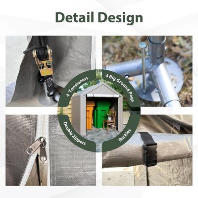 Couverture de toit en tissu PE AJUNION Tente de rangement extérieure de 6,2x5,6 pieds Chateau de vélo de jardin métallique pour outils Bois de chauffage