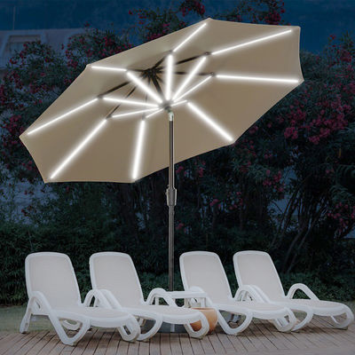 Café extérieur Patio Parasol de plage avec lumières LED solaires et pôle de centre en aluminium